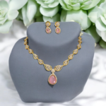 Premium Quality Necklace With Pink Stones And Earring