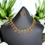 Premium Quality Short Necklace With Red Stones And Earrings